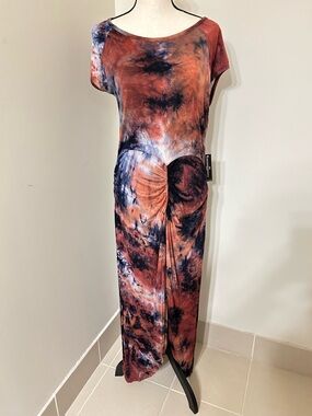 Venus Tie-Dye Maxi Dress XL NWT Ruched Waist Short Sleeve Stretch Bodycon